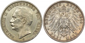 Germany, Baden, Friedrich II, 3 mark Karlsruhe 1910 G
Cleaned.
Dobry detal, ale moneta czyszczona.&nbsp; Reference: AKS 165, Jaeger 39
Grade: VF+/XF-