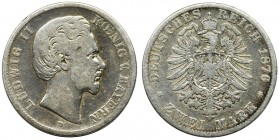 Germany, Bavaria, Ludwig II, 2 mark Munich 1876 D Reference: AKS 195, Jaeger 41
Grade: VF-
