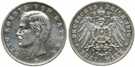 Germany, Bavaria, Otto, 3 mark Munich 1910 D Reference: AKS 202, Jaeger 47
Grade: VF+