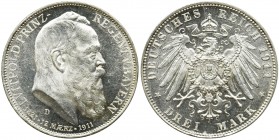 Germany, Bavaria, Regent Luitpold, 3 mark Munich 1911 D - BEAUTIFUL
Coin was minted for the 90th anniversary of Luitpold's birth.
Coin is minted with ...