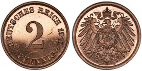 Germany, German Empire, 2 Pfennig Muldenhütten 1912 E - PROOF
Coin is embossed with a polished stamp, with a proof effect.
Beautifully preserved piece...