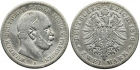 Germany, Kingdom of Prussia Wilhelm I, 2 Mark Hannover 1876 B Cleaned. Najrzadsze dwie marki z rocznika 1876, wybite w mennicy w Hannowerze.&nbsp;
Mon...