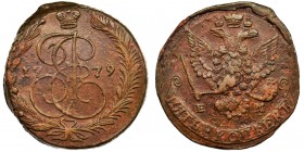 Russia, Catherine II, 5 Kopecks Jekaterinburg 1779 EM
Nice shiny coin.
Ładnie zachowana moneta z połyskiem. Reference: Bitkin 630
Grade: XF-