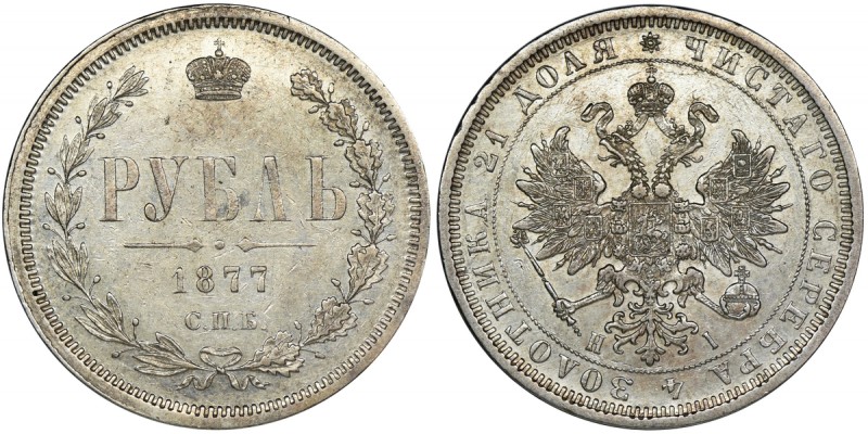 Russia, Alexander II, 1 Rubel Petersburg 1877 СПБ НI Reference: Bitkin 90
Grade:...