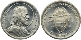 Hungary, Miklos Horthy, 5 Pengö Budapest 1938 BP
900th anniversary of the death of Stefan I. A very nice coin.
900-tna rocznica śmierci Stefana I.
Bar...
