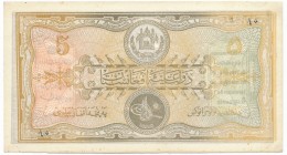 Afghanistan, 5 afghanis (1926 - 1928)
Grey back.
No vertical folds but top, left corner with hard crease with minor paper split.
Corners slightly roun...