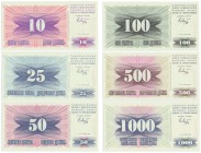 Bosnia and Herzegovina, Set of 10-1000 dinars 1992 (6pcs.)
Uncirculated.
Stany bankowe. Reference: Pick# 10-15
Grade: UNC