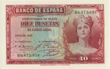 Spain, 10 pesetas 1935
Perfect condition.
Wyśmienicie zachowane. Reference: Pick# 86a
Grade: UNC