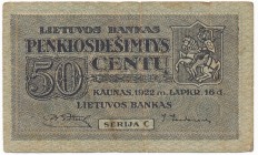 Lithuania, 50 centu 1922
Rzadki banknot.
Stan obiegowy. Reference: Pick# 12a
Grade: VF-