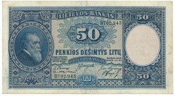 Lithuania, 50 litu 1922
Numerous folds.
Pressed and washed but good eye appeal.
Rzadszy banknot.
Prostowany i odświeżony, stąd prezencja ładna. Refere...