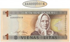 Lithuania, 1 lit 1994 - AAA 0000016 - LOW SERIAL NUMBER
Brilliant uncirculated piece with extremely low serial number.
Banknot z ekstremalnie niskim n...