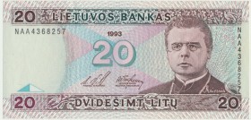 Lithuania, 20 litas 1993
Light dents in paper and minor fold at upper right corner.&nbsp;
Never pressed or washed.
Drobne zagniecenia w polu oraz lekk...