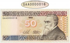 Lithuania, 50 litu 1993 - QAA 0000016 - LOW SERIAL NUMBER
Brilliant uncirculated piece with extremely low serial number.
Banknot z ekstremalnie niskim...