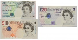 Great Britain, Set of 5-20 pounds 1999-2004 (3 szt.)
5 pounds with central fold. Pressed.&nbsp;
10 pounds with some natural wrinkles.
20 pounds uncirc...