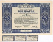 4% premiowa pożyczka dolarowa, seria III, 1931, $5
4% premiowa pożyczka dolarowa serii III, data emisji 1 lutego 1931 r. - obligacja na $5 = 44,57 zł....