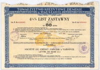 Towarzystwo Kredytowe Ziemskie w Warszawie, 4,5% list zastawny, 88 zł
4,5% listy zastawne serii 5 zostały wyemitowane w celu skonwertowania następując...