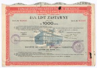 Towarzystwo Kredytowe Ziemskie w Warszawie, 4,5% list zastawny, 1.000 zł
4,5% listy zastawne serii 5 zostały wyemitowane w celu skonwertowania następu...