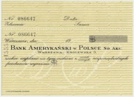 Bank Amerykański w Polsce - Czek na dolary -
Blankiet niewypełniony.&nbsp;
Pięknie zachowane.
