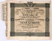 Bank dla Handlu i Przemysłu 100 akcji po 1000 mkp, em. X
Bank powstał w 1910 roku, ale swoją działalność istotnie rozwinął po 1918 roku. Posiadał ogro...