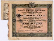 Bank dla Handlu i Przemysłu 20 akcji po 1000 mkp, em. XI
Bank powstał w 1910 roku, ale swoją działalność istotnie rozwinął po 1918 roku. Posiadał ogro...