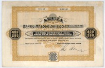Bank Małopolski S.A. akcja na 400 koron, 30.12.1919
Jeden z najstarszych banków akcyjnych, założony w Galicji w 1869 roku jako Galicyjski Bank dla Han...