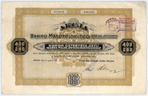 Bank Małopolski S.A. akcja na 400 koron, 15.12.1920
Jeden z najstarszych banków akcyjnych, założony w Galicji w 1869 roku jako Galicyjski Bank dla Han...