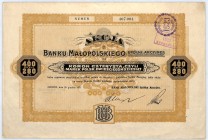 Bank Małopolski S.A. akcja na 400 koron, 30.12.1921
Jeden z najstarszych banków akcyjnych, założony w Galicji w 1869 roku jako Galicyjski Bank dla Han...
