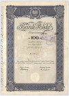 Bank Polski S.A. akcja na 100 zł, 1934
Bank emisyjny Państwa Polskiego, stworzony w ramach reformy Grabskiego, kapitał pochodził z powszechnej subskry...