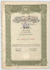 Bank Polski S.A. 5 akcji po 100 zł, 1934
Bank emisyjny Państwa Polskiego, stworzony w ramach reformy Grabskiego, kapitał pochodził z powszechnej subsk...