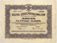 Bank Przemysłowców Towarzystwo Akcyjne akcja na 1000 mkp, em. I s. B
Drugi co do wielkości bank poznański, niestety nie przetrwał kryzysów w okresie m...