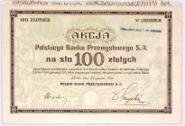 Polski Bank Przemysłowy S.A. akcja na 100 zł, 1926
Ładna akcja Polskiego Banku Przemysłowego S.A. Jej dodatkową zaletą jest duży format i niezwykle in...