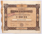 Bank Zachodni S.A. akcja na 100 zł, em. I
Bank Zachodni S.A. należał do tzw. 'Wielkiej Szóstki' banków akcyjnych Polski międzywojennej. Jak łatwo zgad...