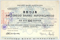 Akcyjny Bank Hipoteczny, akcja na 100 zł, 1926
Najstarszy bank akcyjny Galicji, założony także wcześniej niż Bank Handlowy w Warszawie S.A. Należał do...