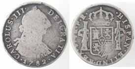 Monete Estere. Bolivia. Potosì. Carlo III. 1759-1788. 4 Reales 1782 PR. Ag. Km 54. Peso gr. 22,52. Diametro mm. 33,50. MB. 