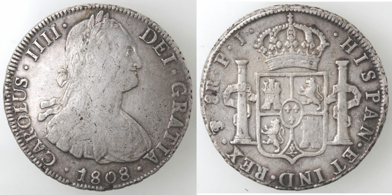 Monete Estere. Bolivia. Potosì. Carlo IIII. 1788-1808. 8 Reales 1808 P J. Ag. Km...