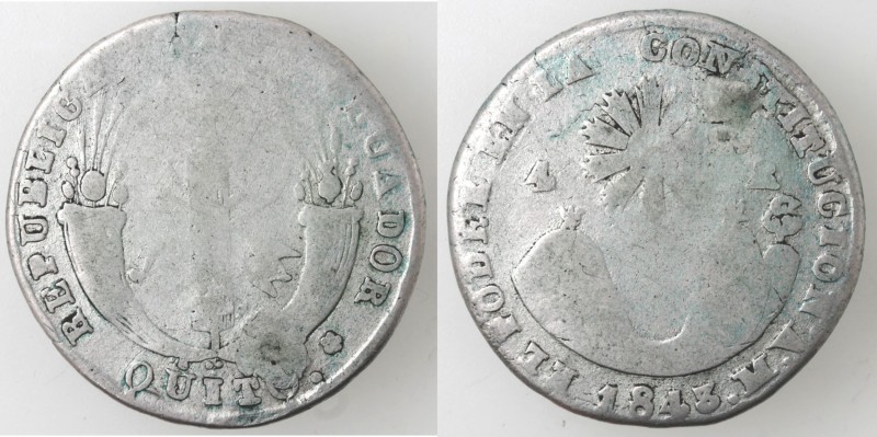 Monete Estere. Ecuador. Repubblica. 4 Reales 1843. Ag. Km 24. Peso gr. 12,37. Di...