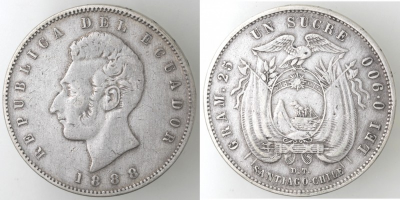 Monete Estere. Ecuador. Repubblica. Sucre 1888. Ag. Zecca di Santiago del Cile. ...