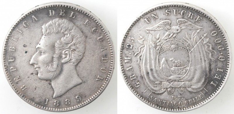 Monete Estere. Ecuador. Repubblica. Sucre 1889. Ag. Zecca di Santiago del Cile. ...