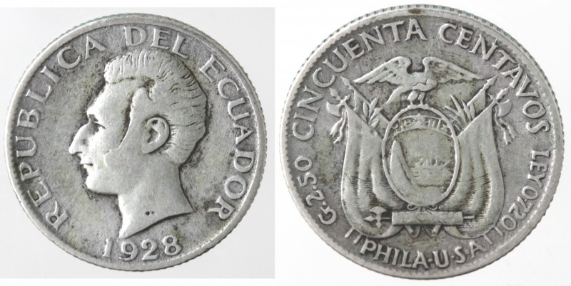 Monete Estere. Ecuador. Repubblica. 50 Centavos 1928. Ag. Zecca di Philadelfia. ...