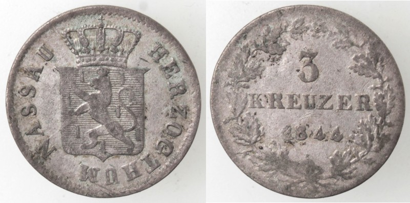 Monete Estere. Germania. Nassau. 1839-1866. 3 Kreutzer 1844. Mi. Km 61. Peso gr....