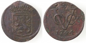 Monete Estere. Olanda. Indie Orientali. Duit 1744. Ae. Km. 70. Peso gr. 3,18. Diametro mm. 21. qSPL.