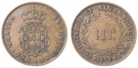 Monete Estere. Portogallo. Luis I. 1861-1889. 3 Reis 1844. Ae. Km 517. Peso gr. 3,90. Diametro mm. 23,50. BB+.