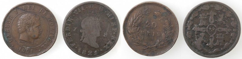 Monete Estere. Lotto di 2 monete. Portogallo. 20 Reis 1891. Spagna. 8 Maravedis ...