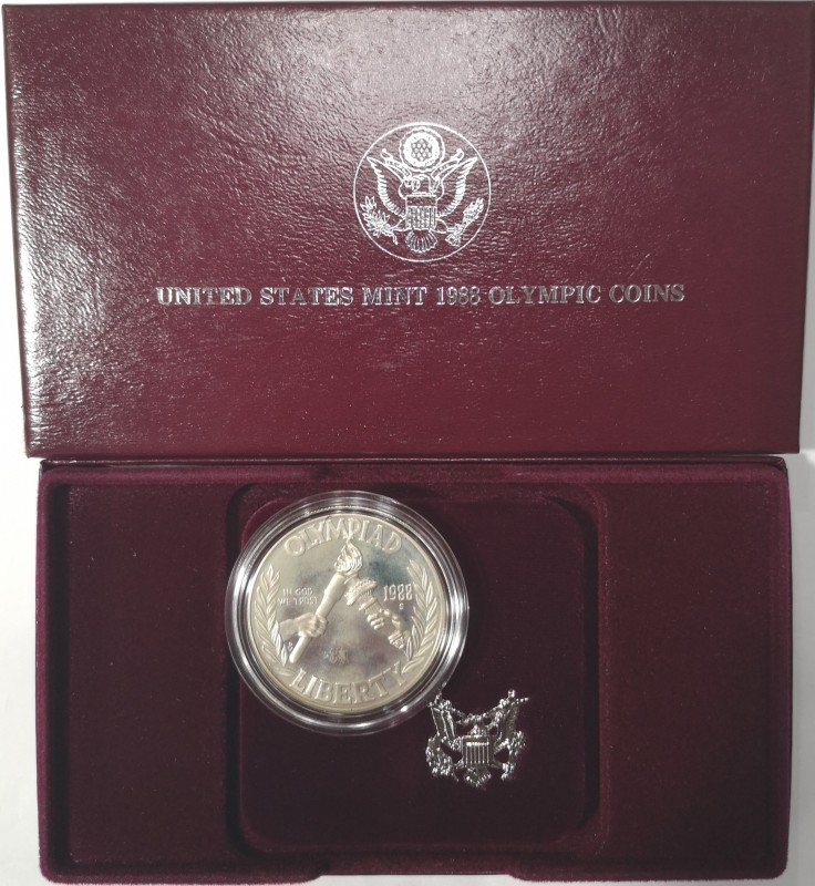 Monete Estere. USA. Dollaro 1988 S. Ag. Olimpiadi. In confezione originale Della...