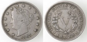 Monete Estere. USA. 5 Centesimi 1907. Ae-Ni. Peso gr. 5,02. Diametro mm. 21. BB. 