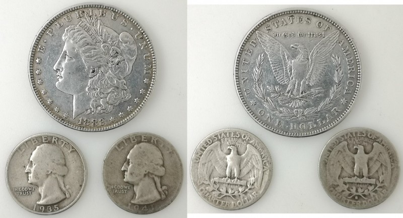 Monete Estere. USA. Lotto di 3 monete in Argento. Morgan 1882 e 2 Quarti di Doll...