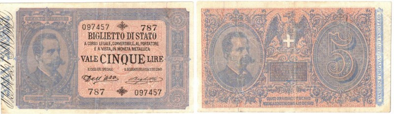 Banconote. Regno D'Italia. Umberto. 5 Lire Doppia Effige. D.M. 25 Ottobre 1892. ...