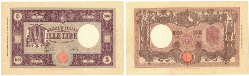 Banconote. Regno D'Italia. Vittorio Emanuele III. 1.000 Lire Grande M. (Fascio)....
