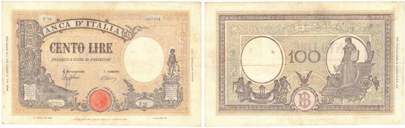 Banconote. Regno D'Italia. Vittorio Emanuele III. 100 Lire Grande L. (BI) D.M. 2...