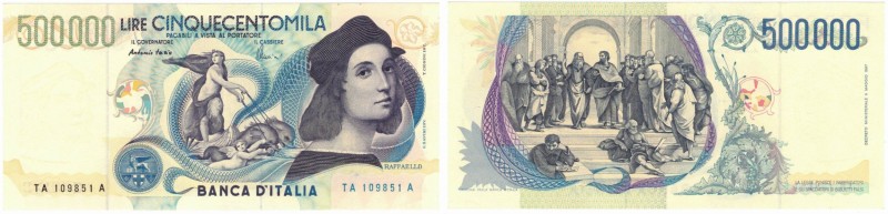 Banconote. Repubblica Italiana. 500.000 Lire Raffaello. D.M. 13 maggio 1997. Gig...